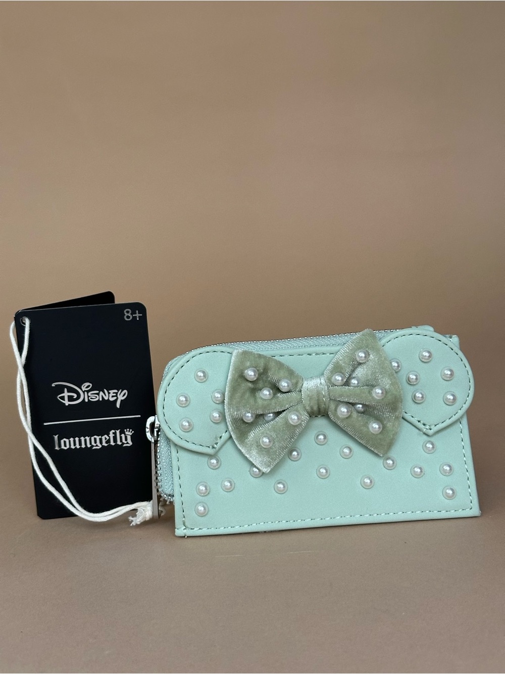 Loungefly Disney Minnie Mouse Sage Pearl Velvet Bow Wallet NWT